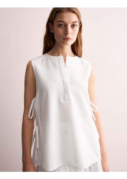 Saf Pamuklu Yandan Bağlamalı Bluz