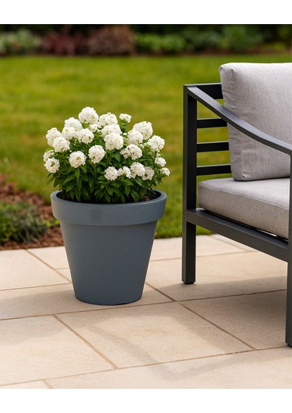 Gri Plastik Yuvarlak Saksı Çap 40 cm Yükseklik 35 cm