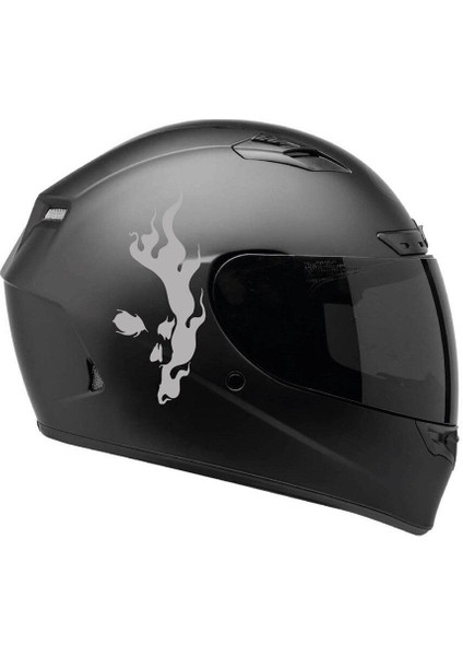 Tek Renk Alevli Kafatası (Flaming Skull Helmet Stickers) Kask Sticker Etiket Modeli