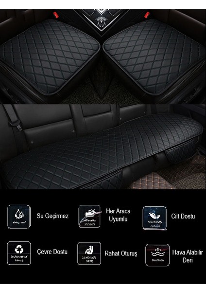 Lincoln Navigator U326 2007-2017 - 7 Kişi Ön ve Arka Takım Koltuk Minderi Siyah Deri Siyah Dikis
