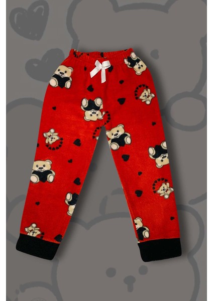 Kız Çocuk Ayıcık Desenli Göz Bantlı Peluş Polar Pijama Takımı modelleri