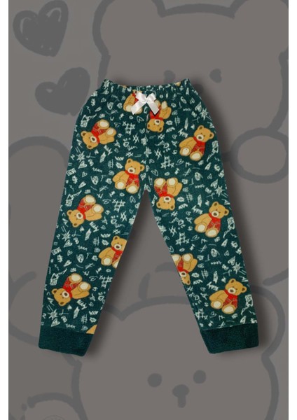 Kız Çocuk Ayıcık Desenli Göz Bantlı Peluş Polar Pijama Takımı modelleri