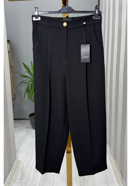 Roma Arkası Lastikli Pileli Pantolon Siyah 5567