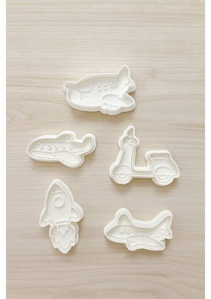 Uçak Roket ve Scooter Kurabiye Kalıbı 5’li Set – Şeker Hamuru Oyun Hamuru Kalıbı