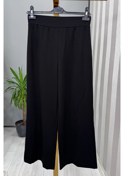Venedik Beli Lastikli Geniş Paça Pantolon Siyah 5600
