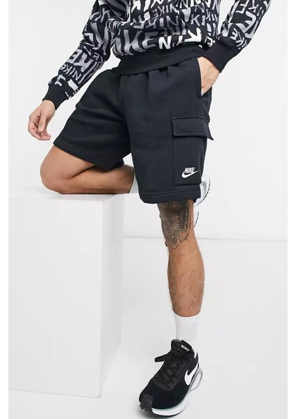 Sportswear Club Fleece Erkek Siyah Kargo Cepli Şort indirimleri