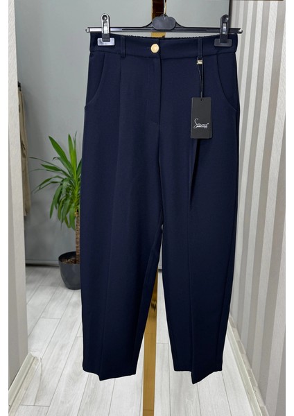 Roma Arkası Lastikli Pileli Pantolon Lacivert 5567