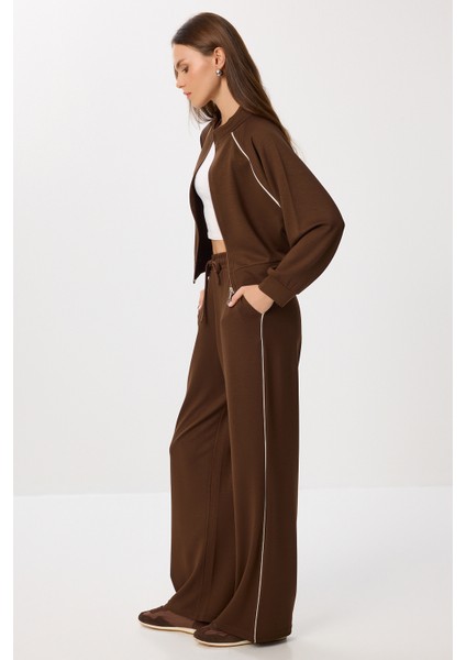 Kontrast Şeritli Modal Alt-Üst Takım LBY0012 Kahverengi fiyatları