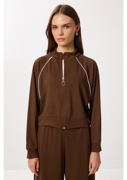 Kontrast Şeritli Modal Alt-Üst Takım LBY0012 Kahverengi modelleri