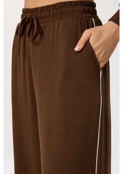 Kontrast Şeritli Modal Alt-Üst Takım LBY0012 Kahverengi indirimleri