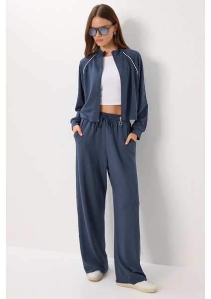 Kontrast Şeritli Modal Alt-Üst Takım LBY0012 Füme