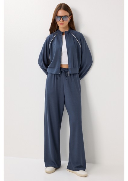 Kontrast Şeritli Modal Alt-Üst Takım LBY0012 Füme fiyatları