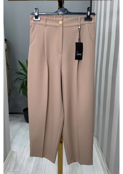 Roma Arkası Lastikli Pileli Pantolon Camel 5567