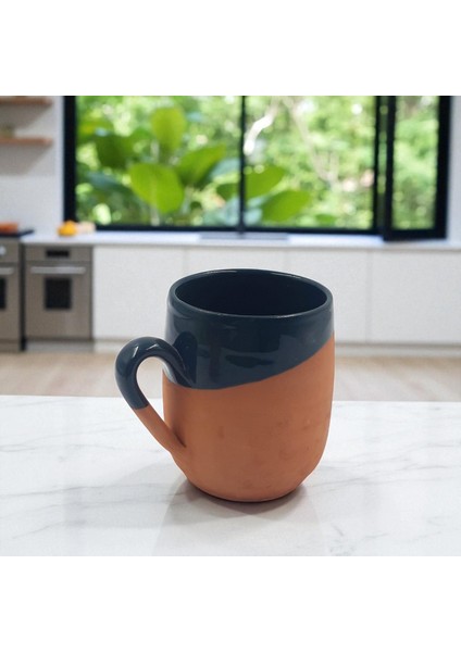 Kırmızı Toprak Sırlı El Yapımı Kupa Bardak | Büyük Meşrubat Bardağı