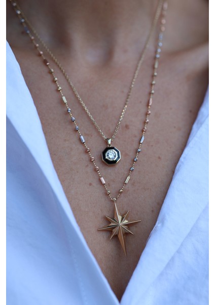 14 Ayar Altın Ema Çift Sıra Objeli Kolye fiyatları