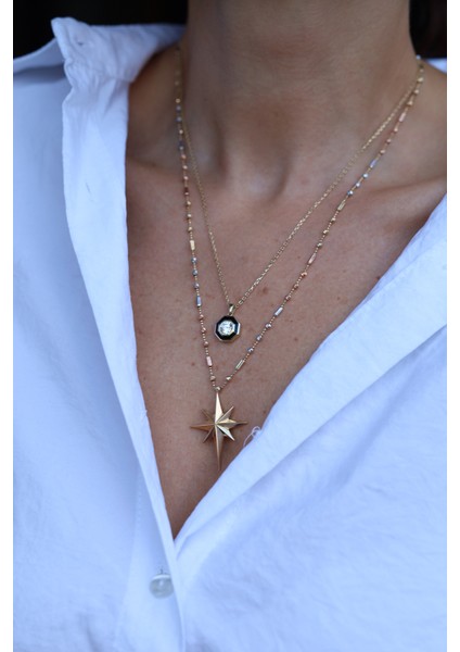 14 Ayar Altın Ema Çift Sıra Objeli Kolye modelleri