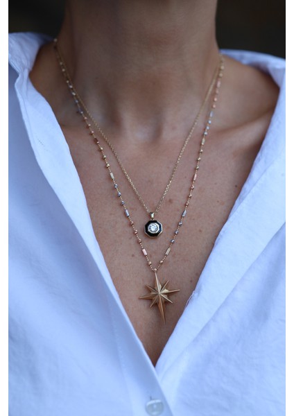 14 Ayar Altın Ema Çift Sıra Objeli Kolye fırsatları