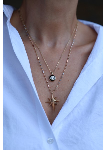 14 Ayar Altın Ema Çift Sıra Objeli Kolye indirimleri