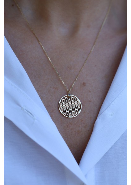 14 Ayar Altın Tek Taş Detaylı Yaşam Çiçeği Kolye fiyatları