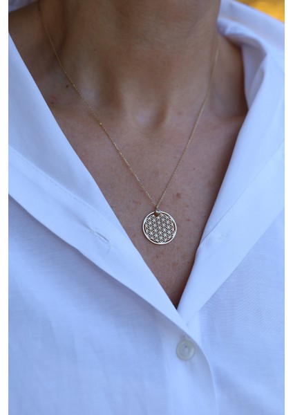 14 Ayar Altın Tek Taş Detaylı Yaşam Çiçeği Kolye fırsatları