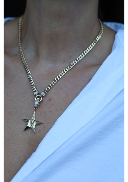 14 Ayar Altın Ema Taş Kaplama Detaylı Geometrik Yıldız Kolye Ucu fırsatları