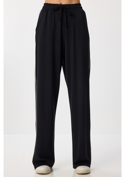 Kontrast Şeritli Modal Alt-Üst Takım LBY0012 Siyah fırsatları