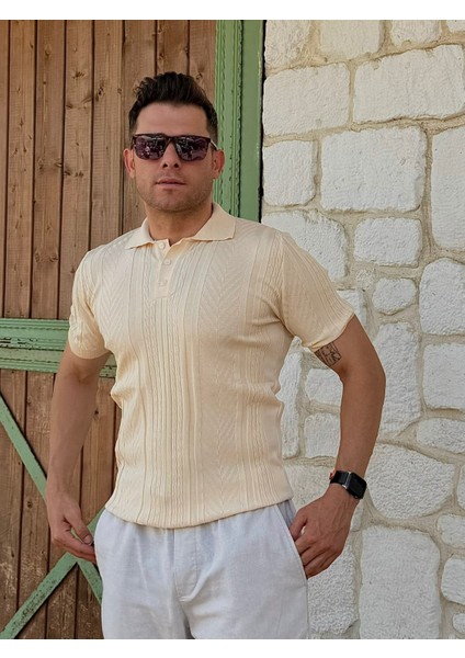 Polo Yaka T-Shirt Bej Renk