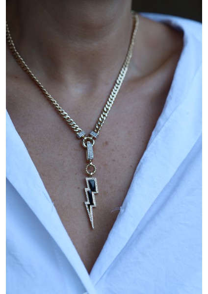 14 Ayar Altın Ema Halat ve Taş Dokulu Mineli Şimşek Kolye Ucu modelleri