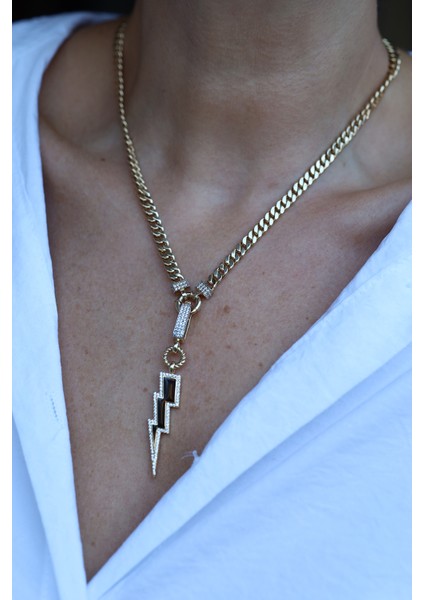 14 Ayar Altın Ema Halat ve Taş Dokulu Mineli Şimşek Kolye Ucu fırsatları