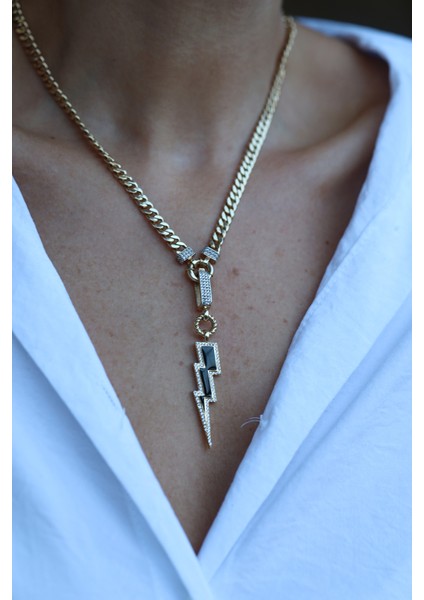 14 Ayar Altın Ema Halat ve Taş Dokulu Mineli Şimşek Kolye Ucu indirimleri