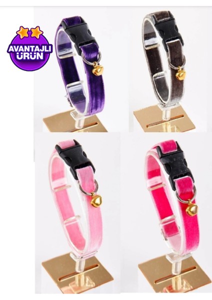 Kadife Şık Desenli Organik Ayarlanabilir Kedi-Köpek Tasması 1,5 cm x 33 cm 2 Adet