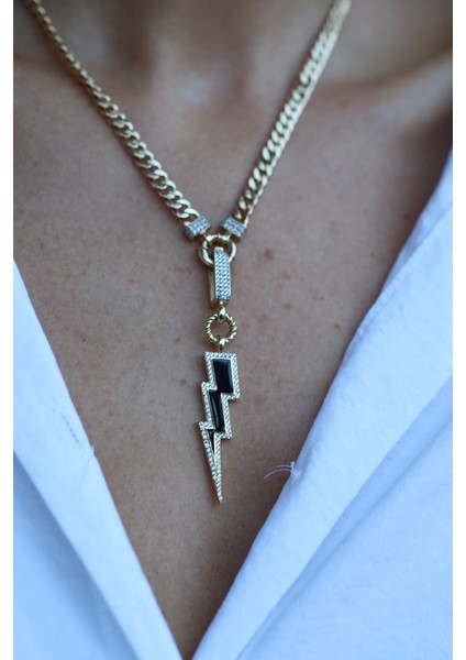 14 Ayar Altın Halat ve Taş Dokulu Mineli Şimşek Kolye indirimleri