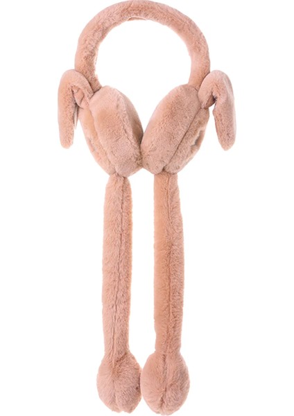 Peluş Tavşan Hareketli Oynar Kulaklı Çocuk Kulak Isıtıcı Koruyucu - Kahverengi Rengi