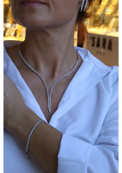 14 Ayar Beyaz Altın Zarif Sarkıt Su Yolu Set modelleri