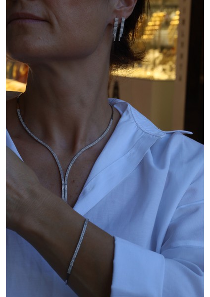 14 Ayar Beyaz Altın Zarif Sarkıt Su Yolu Set indirimleri