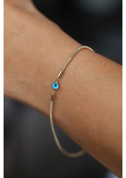 14 Ayar Altın Göz Boncuklu Popcorn Zincir Bileklik