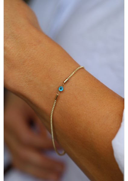 14 Ayar Altın Göz Boncuklu Popcorn Zincir Bileklik modelleri