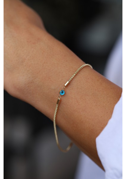 14 Ayar Altın Göz Boncuklu Popcorn Zincir Bileklik indirimleri