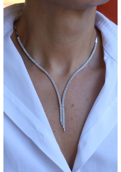 14 Ayar Beyaz Altın Zarif Sarkıt Su Yolu Gerdanlık modelleri