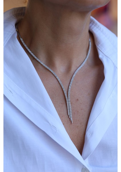 14 Ayar Beyaz Altın Zarif Sarkıt Su Yolu Gerdanlık fırsatları