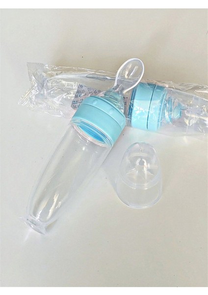 Mavi Sıkma Silikon Hazneli Kaşıklı Bebek Biberonu 90 ml fırsatları
