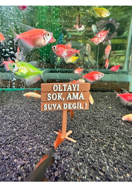 Oltayı Sok Ama Suya Değil! Akvaryum Dekor – 6x5 Cm, Mini Tabela Modeli