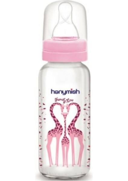 Pembe Yuvarlak Silikon Uçlu Cam Biberon 240 Ml, Şık ve Güvenli Kullanım