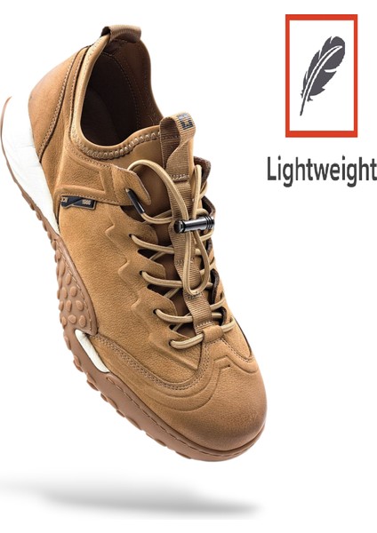 G25K537 Hafif ve Esnek Tasarım Hakiki Nubuk Deri Lastik Bağcıklı Erkek Camel Günlük Ayakkabı modelleri