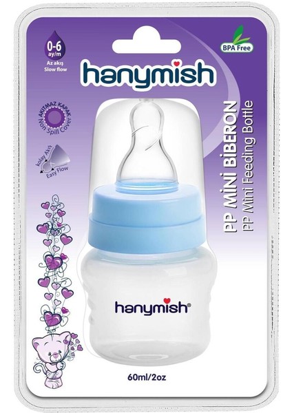 Mini 60 ml Mavi Biberon, Güvenli ve Şık Tasarımıyla Ideal Seçim