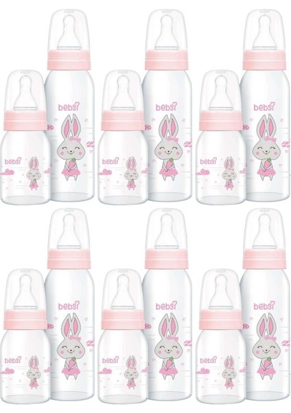 Pembe Cam Biberon Seti 250ML + 125ML 6'lı Paket