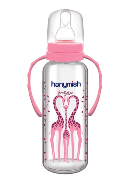 Pembe Kulplu Cam Biberon 240 Ml, Sağlıklı ve Şık Tasarım