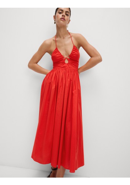 Pamuklu Halter Yaka Midaksi Plaj Elbisesi