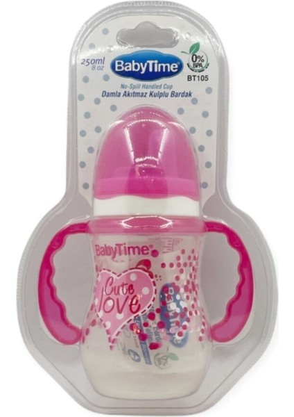 Pembe Baby Time Damla Akıtmaz Kulplu Bebek Bardak 250 ml