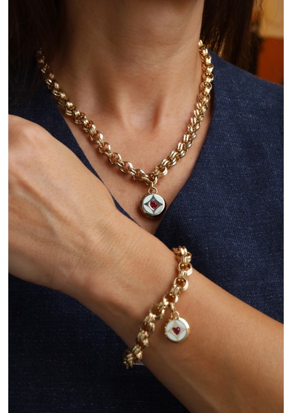 14 Ayar Altın Cetaş Dotch Zincirli Ortası Taş ve Mine Detaylı Set modelleri